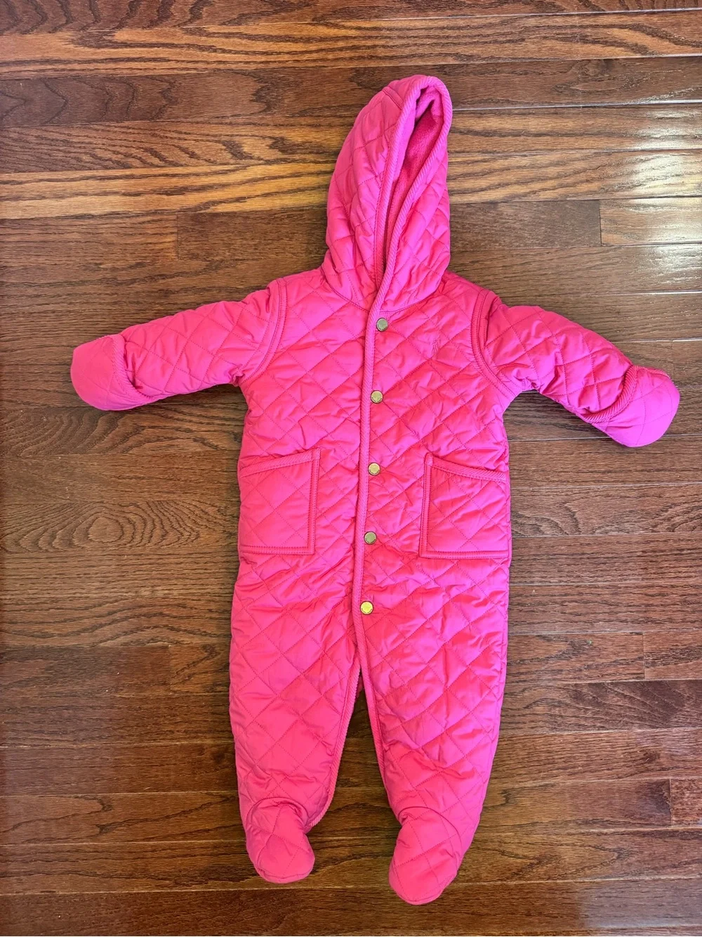 Ralph Lauren Hot Pink Quilted Hooded Footie One-Piece